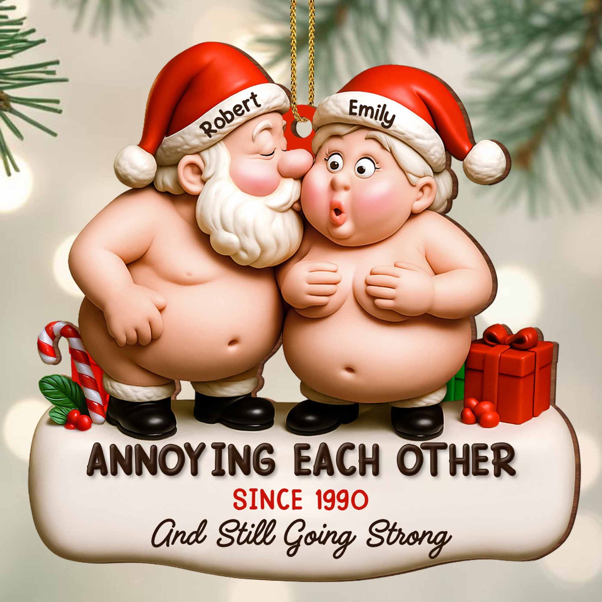 Annoying Each Other, Santa Hats And Gift Box