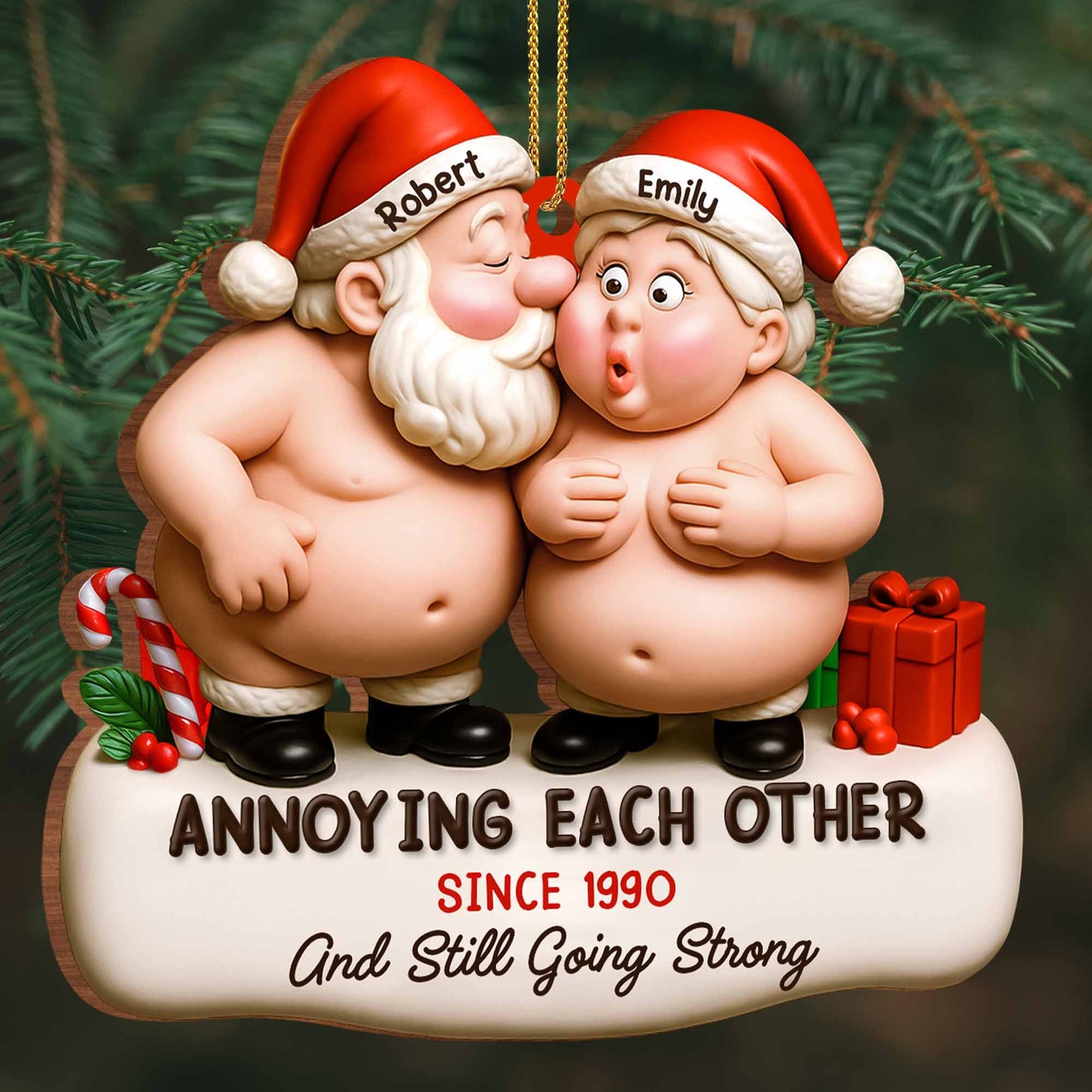 Annoying Each Other, Santa Hats And Gift Box