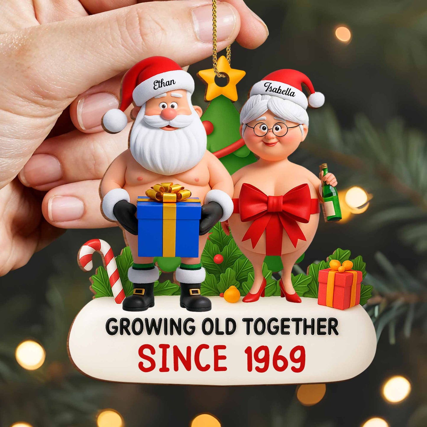 Growing Old Together Santa And Mrs Claus Christmas - Personalized Custom Wood Ornament, Custom Shaped - CPL864_WDO