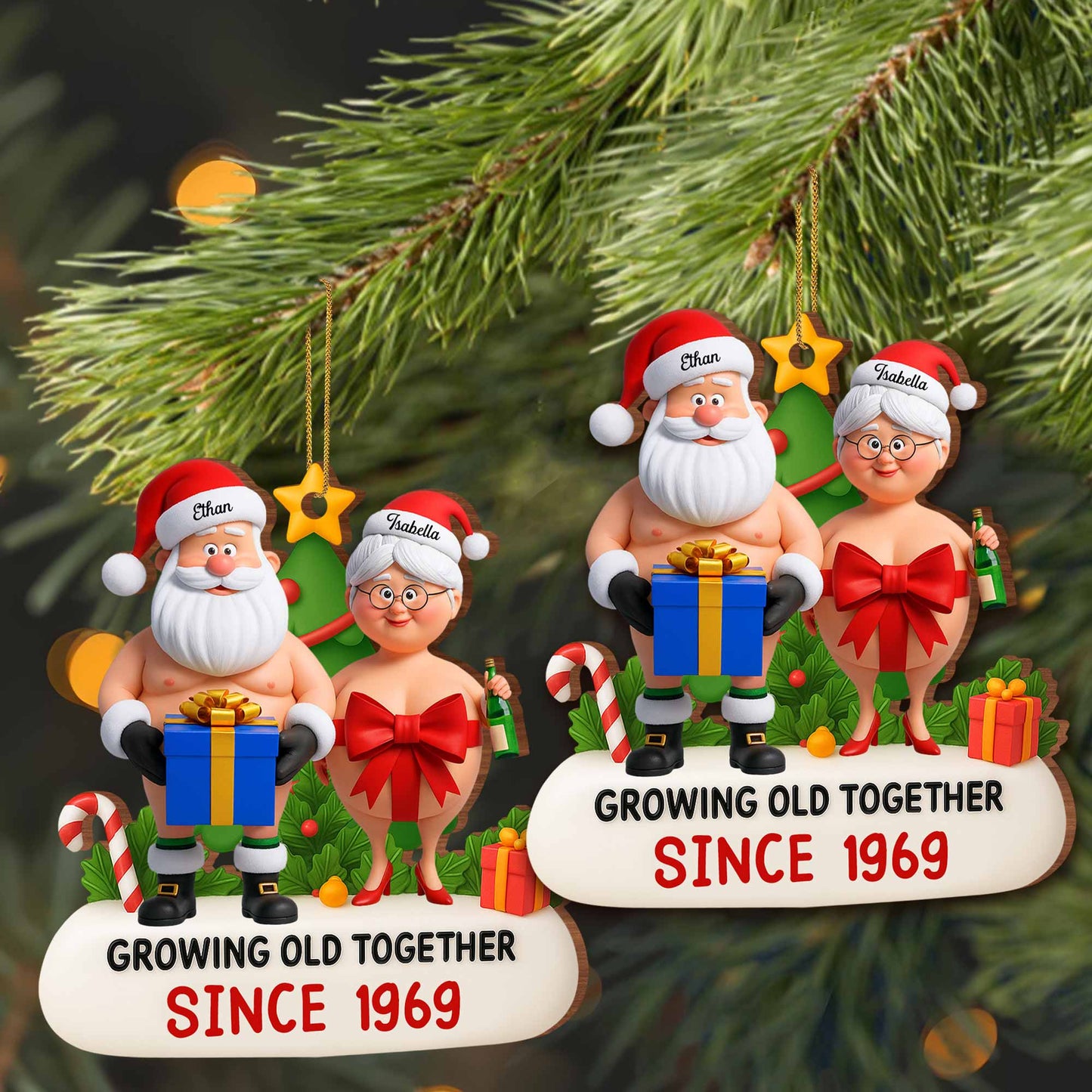 Growing Old Together Santa And Mrs Claus Christmas - Personalized Custom Wood Ornament, Custom Shaped - CPL864_WDO