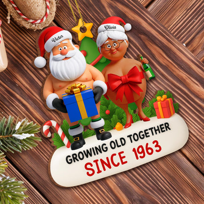 Growing Old Together Santa And Mrs Claus Christmas - Personalized Custom Wood Ornament, Custom Shaped - CPL864_WDO