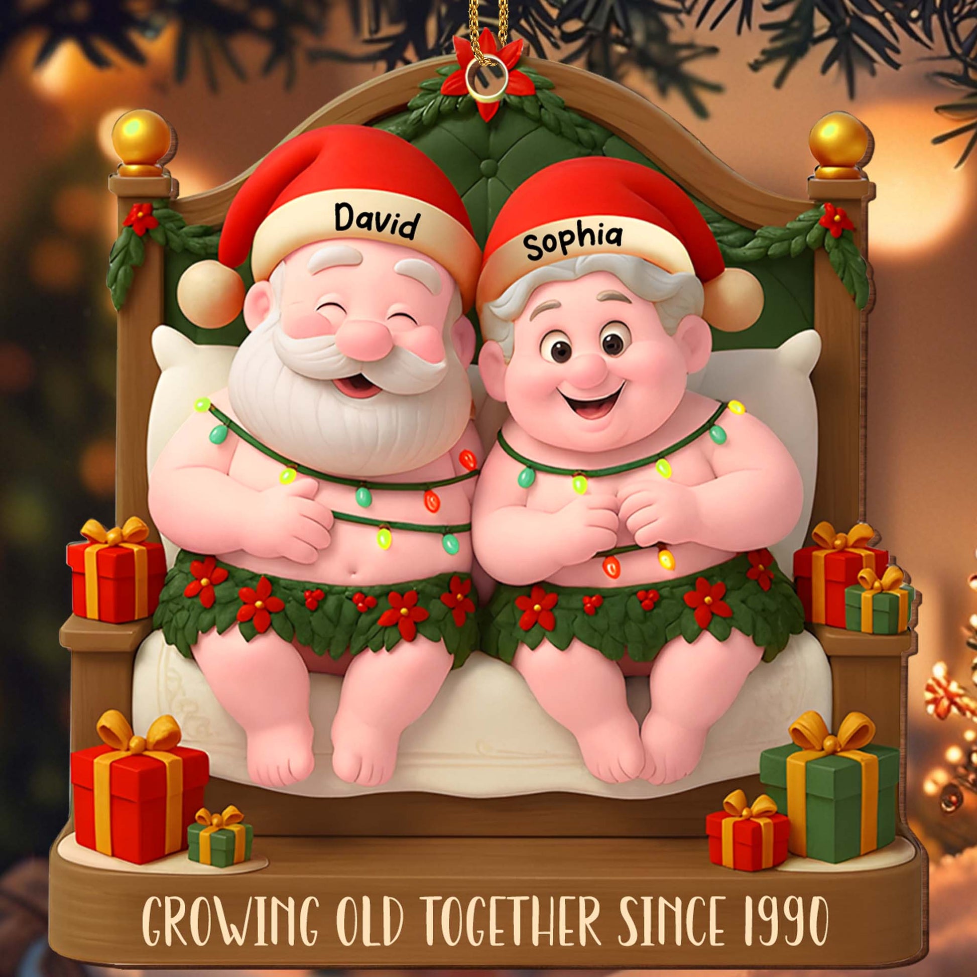 Growing Old Together With Santa Hats And Holly