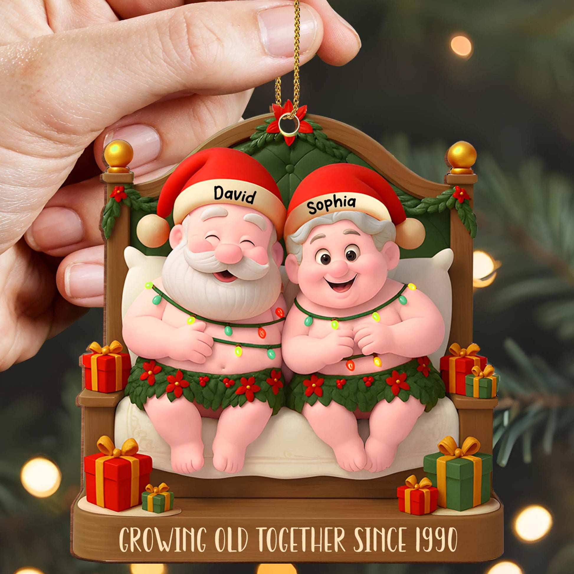 Growing Old Together With Santa Hats And Holly