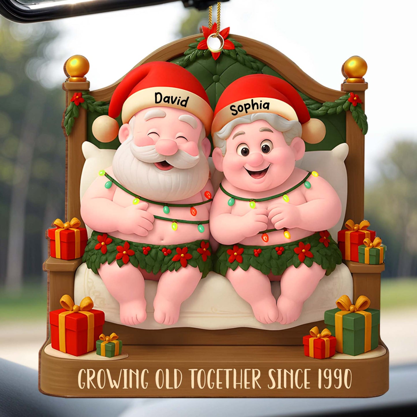 Growing Old Together With Santa Hats And Holly