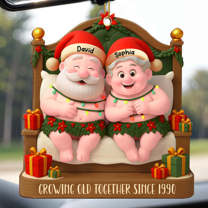 Growing Old Together With Santa Hats And Holly