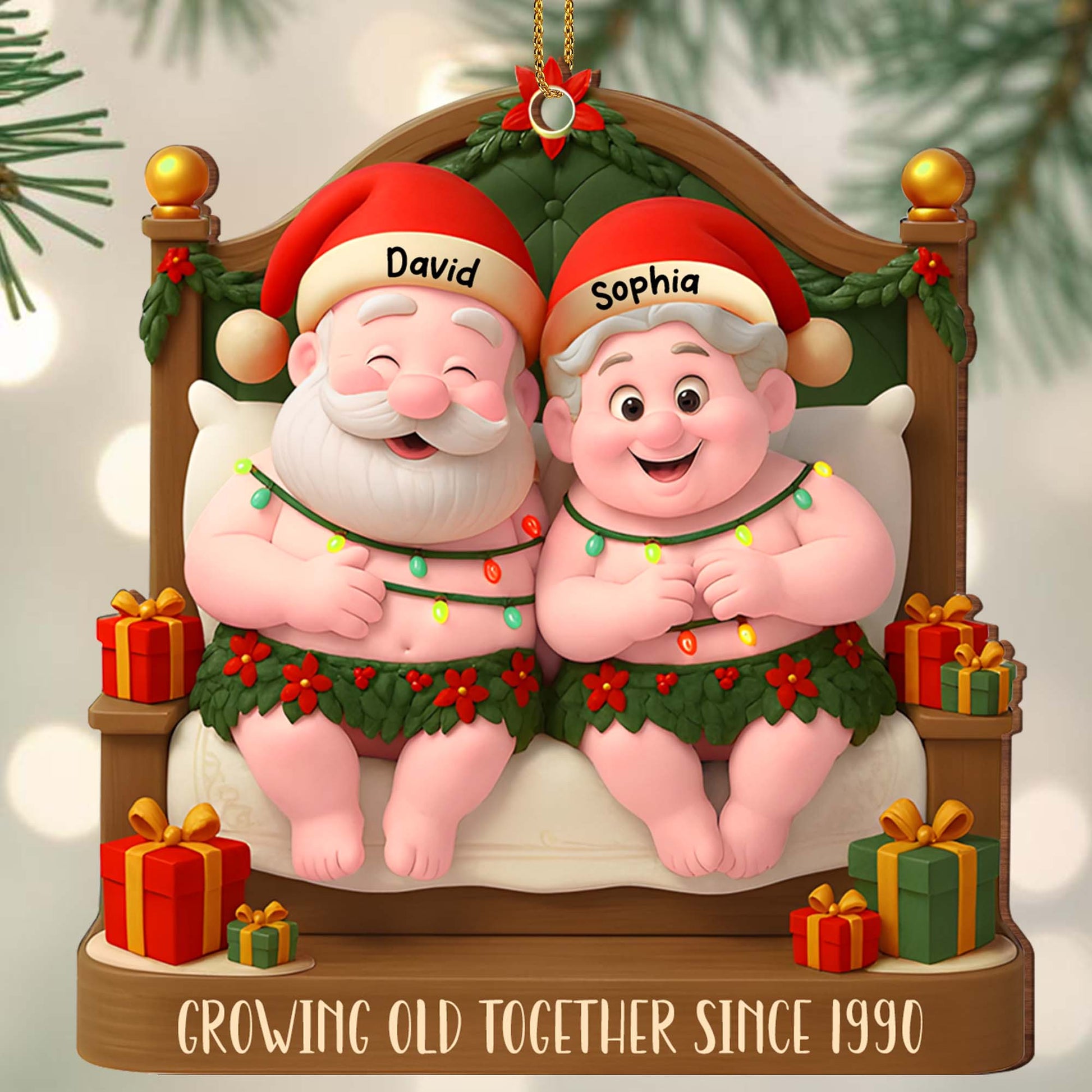 Growing Old Together With Santa Hats And Holly