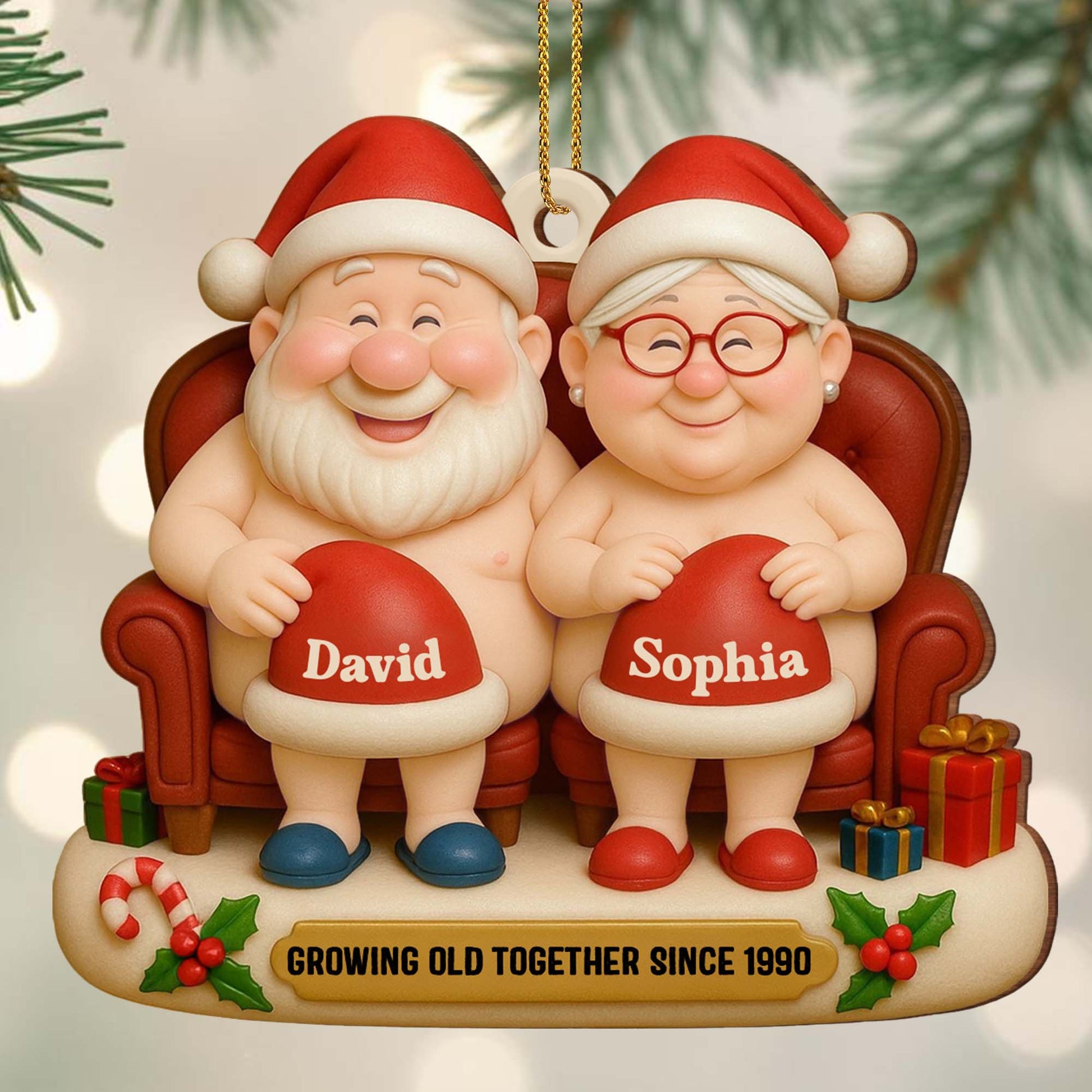 Growing Old Together, Santa Hats And Christmas Gifts