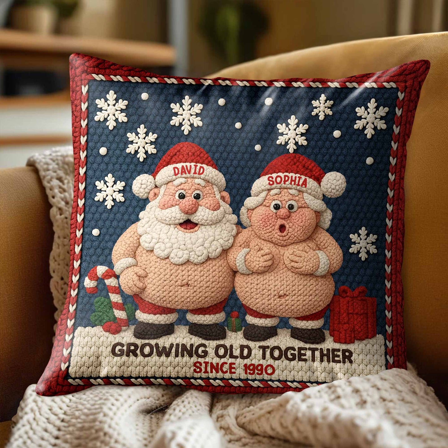 Growing Old Together Since, Santa And Snowflakes Design