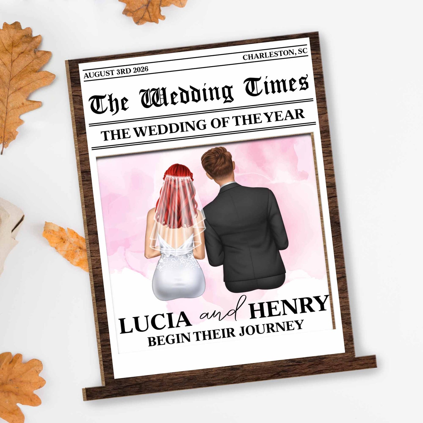 Begin Their Journey, Newspaper Wedding Couple Plaque