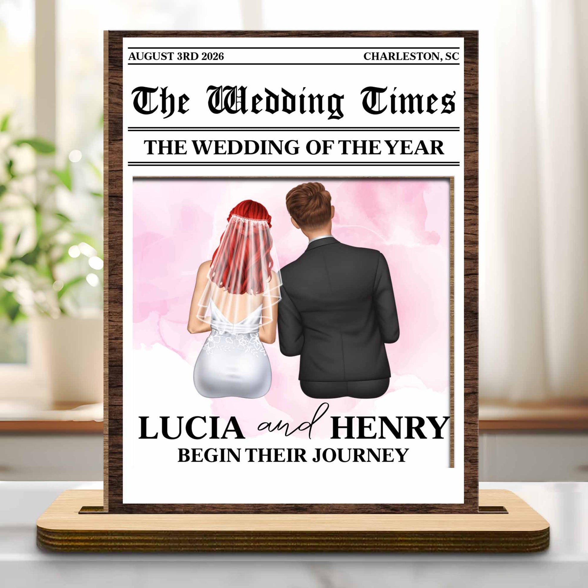 Begin Their Journey, Newspaper Wedding Couple Plaque