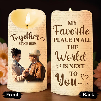 Favorite Place In The World Is Next To You, Candle, Custom Photo