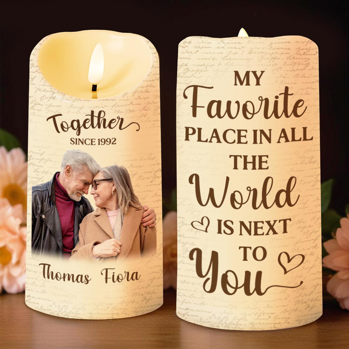 Favorite Place In The World Is Next To You, Candle, Custom Photo