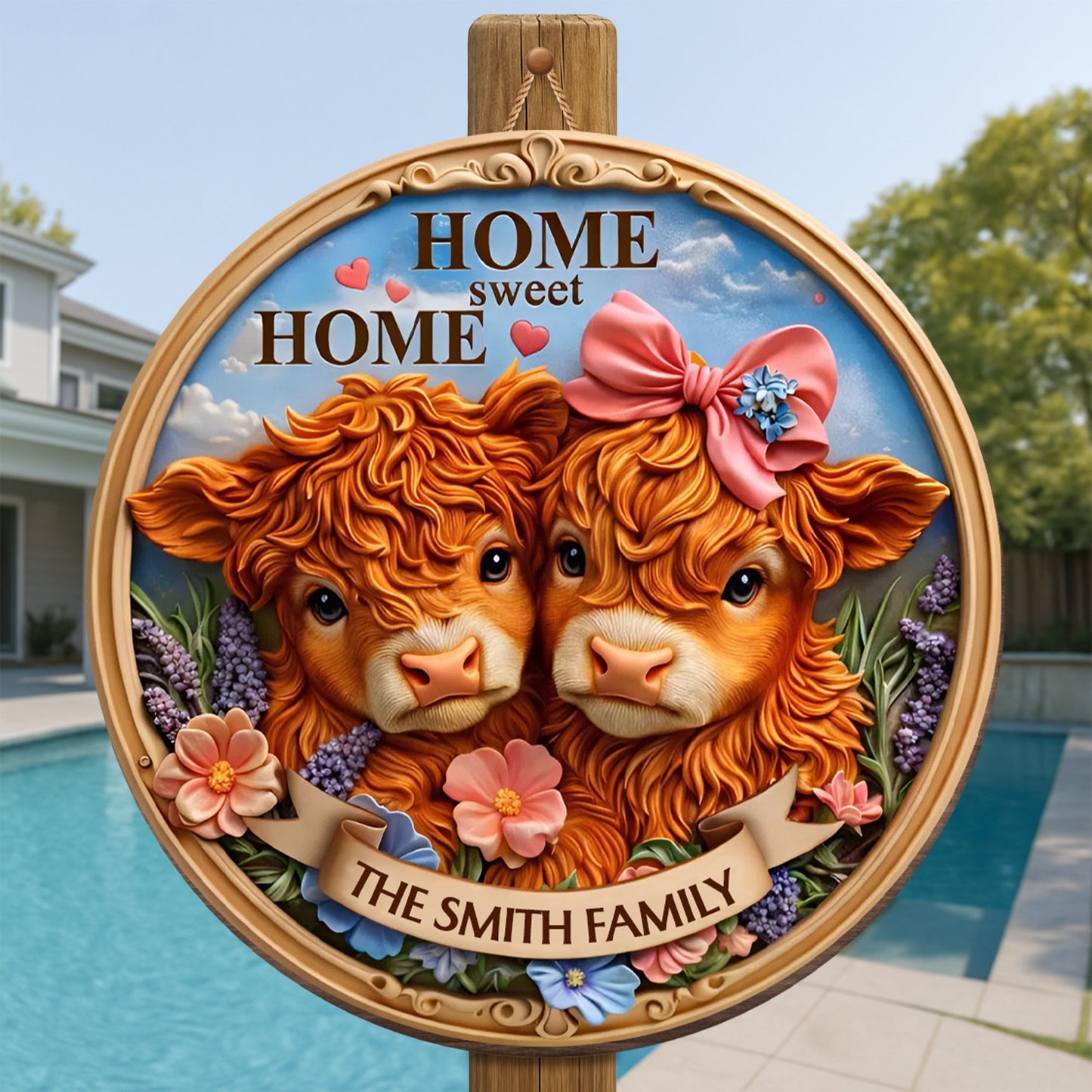 Home Sweet Home With Cows And Flowers