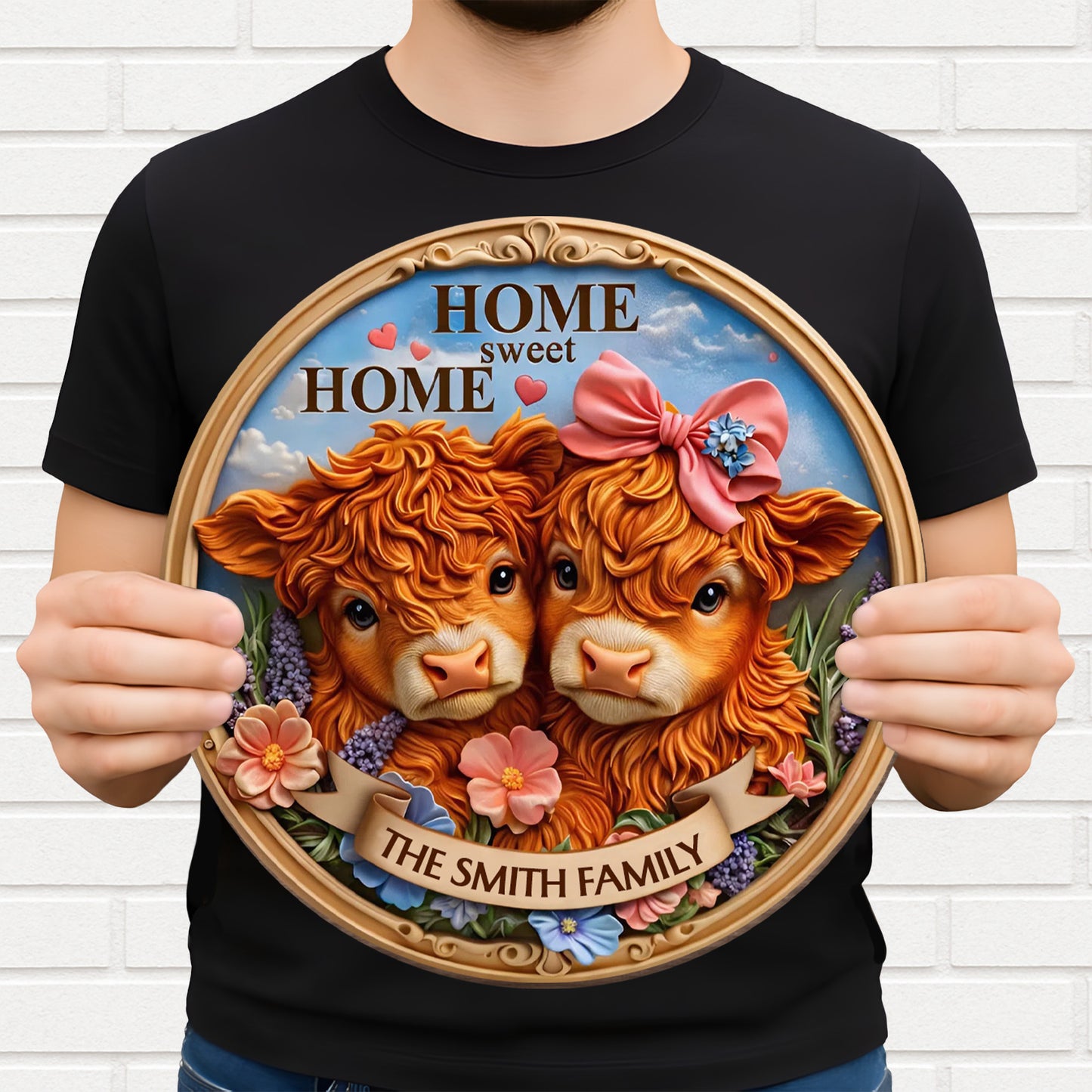 Home Sweet Home With Cows And Flowers