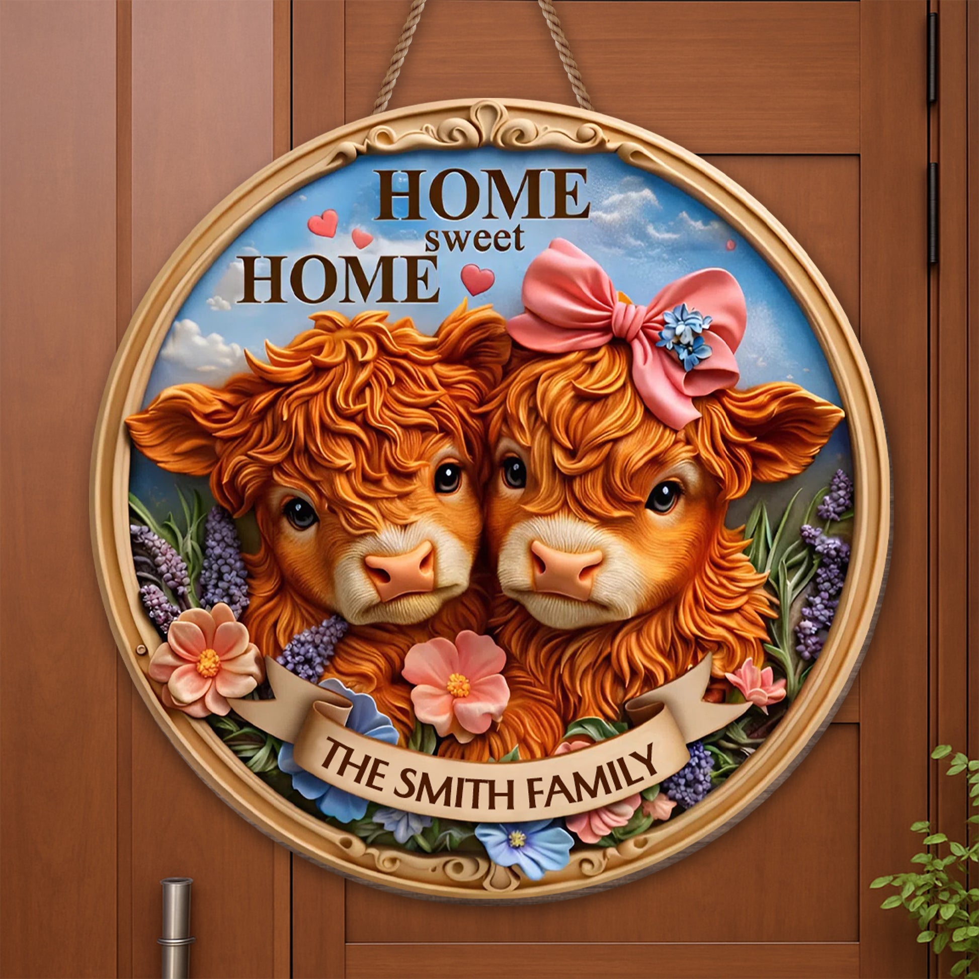 Home Sweet Home With Cows And Flowers