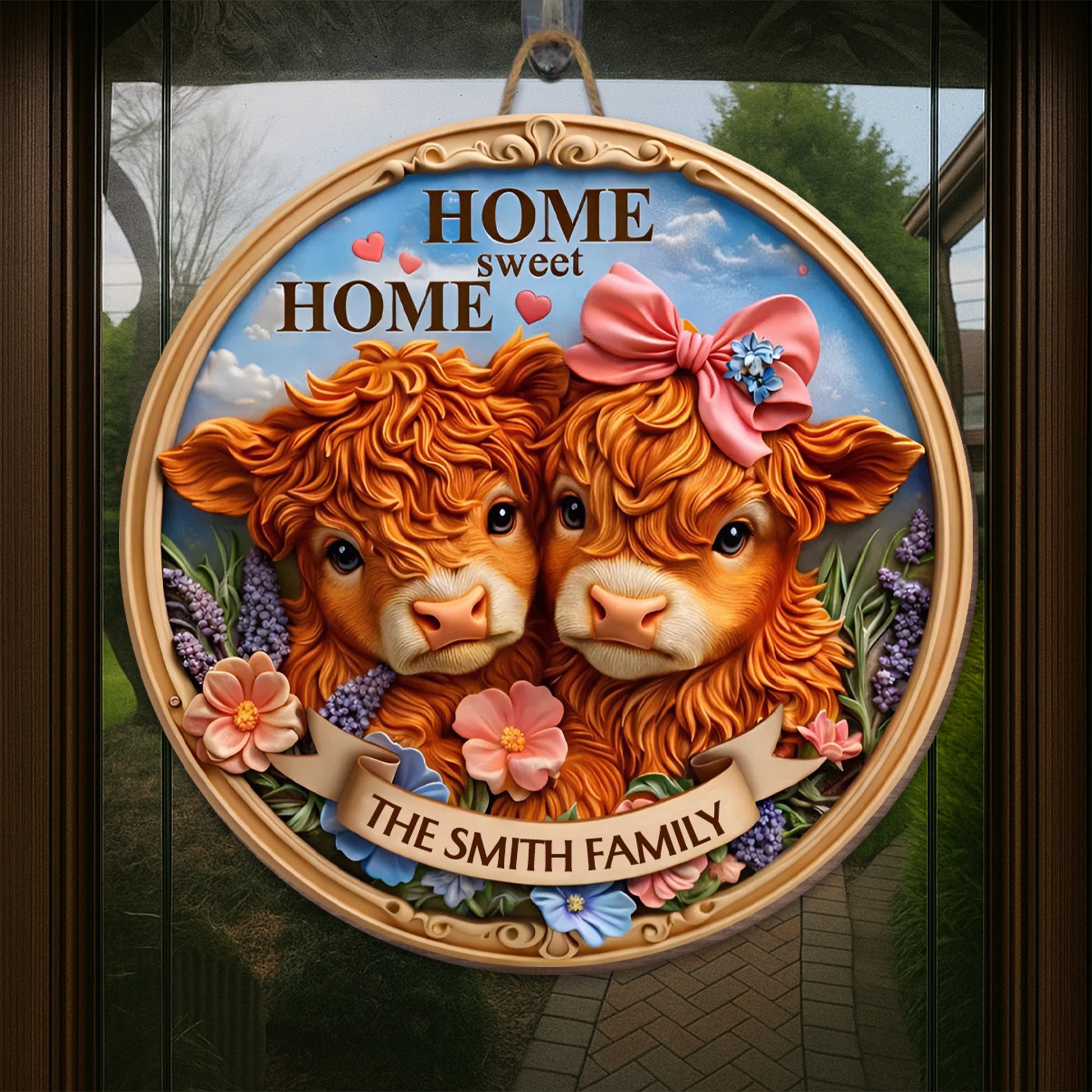 Home Sweet Home With Cows And Flowers