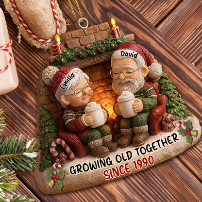 Growing Old Together, Candles And Fireplace Holiday Ornament - Personalized Custom Wood Ornament, Custom Shaped - CPL879_WDO