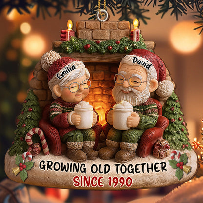 Growing Old Together, Candles And Fireplace Holiday Ornament - Personalized Custom Wood Ornament, Custom Shaped - CPL879_WDO