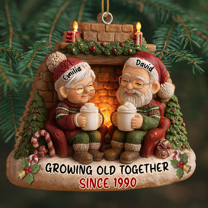 Growing Old Together, Candles And Fireplace Holiday Ornament - Personalized Custom Wood Ornament, Custom Shaped - CPL879_WDO
