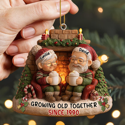 Growing Old Together, Candles And Fireplace Holiday Ornament - Personalized Custom Wood Ornament, Custom Shaped - CPL879_WDO