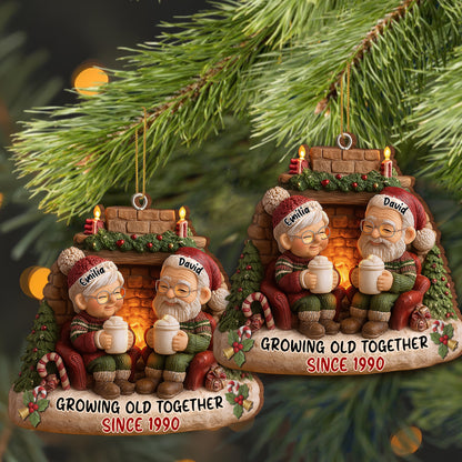Growing Old Together, Candles And Fireplace Holiday Ornament - Personalized Custom Wood Ornament, Custom Shaped - CPL879_WDO