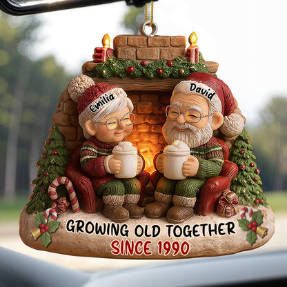 Growing Old Together, Candles And Fireplace Holiday Ornament - Personalized Custom Wood Ornament, Custom Shaped - CPL879_WDO
