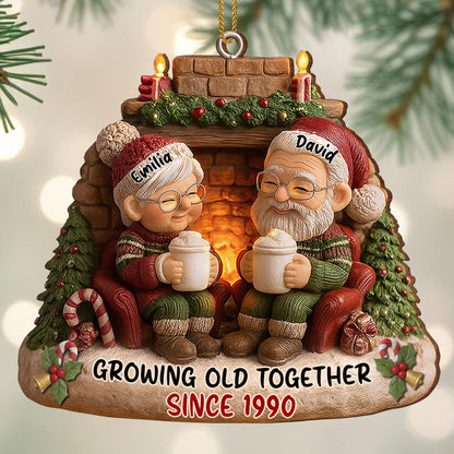 Growing Old Together, Candles And Fireplace Holiday Ornament - Personalized Custom Wood Ornament, Custom Shaped - CPL879_WDO