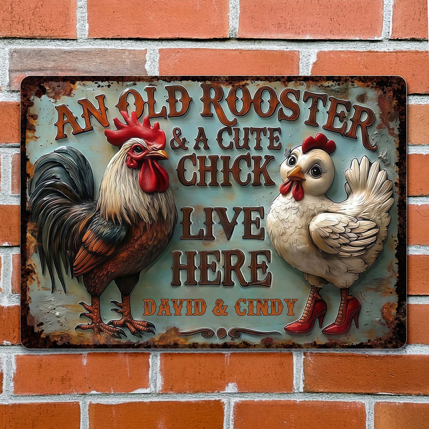 An Old Rooster & A Cute Chick Live Here