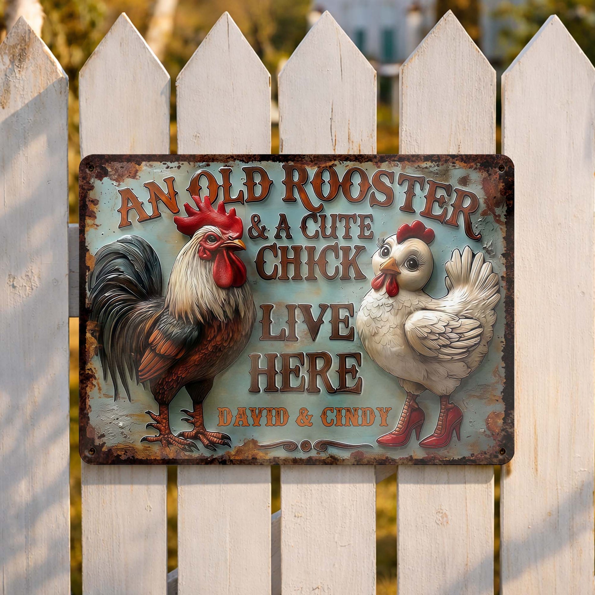 An Old Rooster & A Cute Chick Live Here