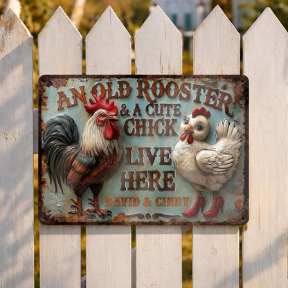 An Old Rooster & A Cute Chick Live Here