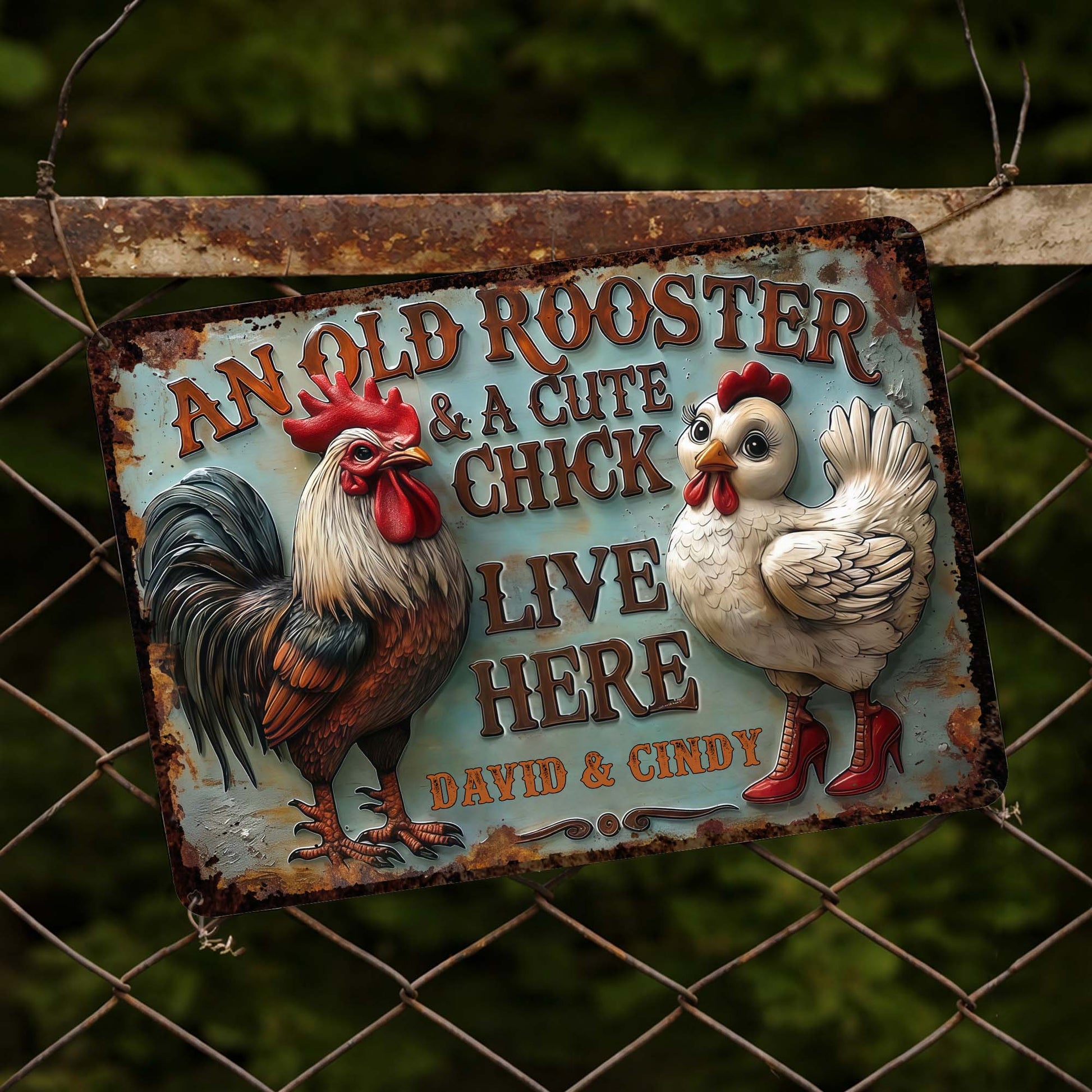 An Old Rooster & A Cute Chick Live Here