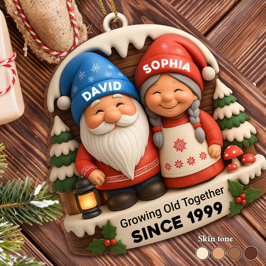 Growing Old Together With Snow Couple And Christmas Tree