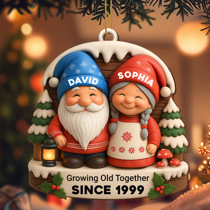 Growing Old Together With Snow Couple And Christmas Tree