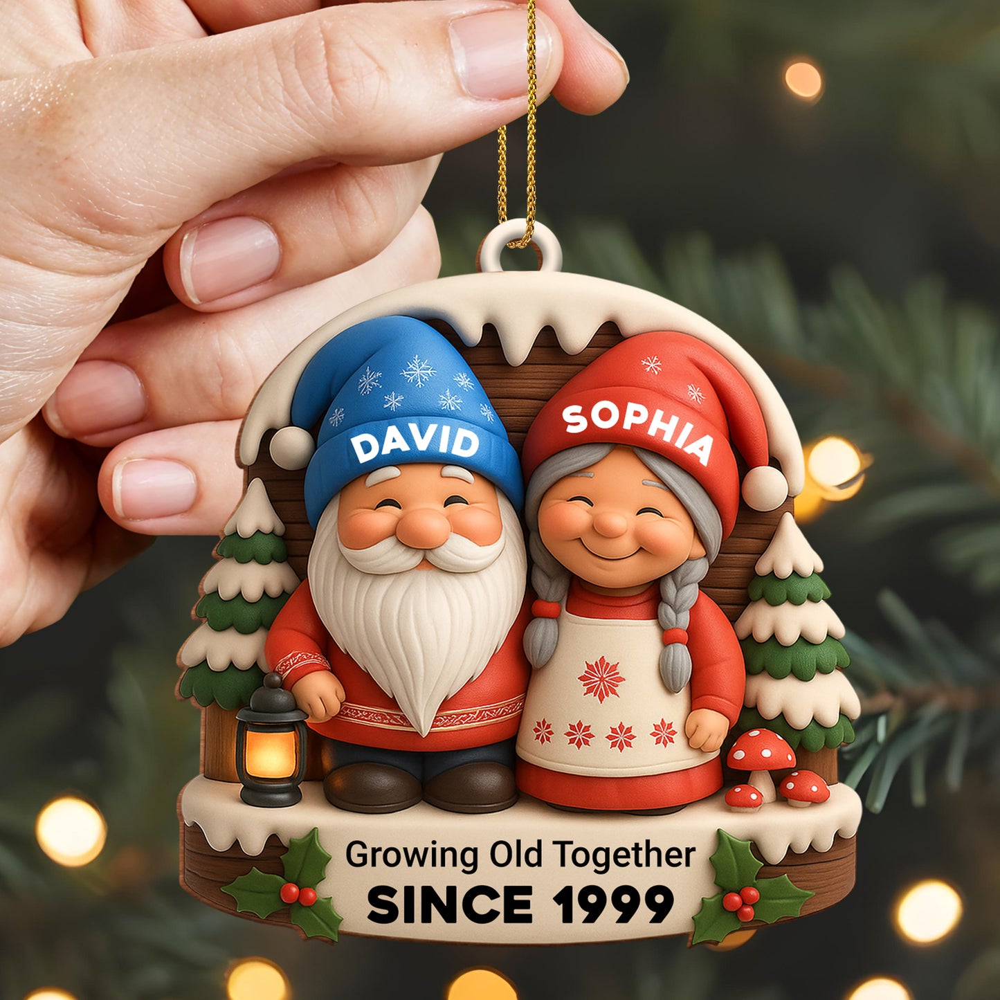 Growing Old Together With Snow Couple And Christmas Tree