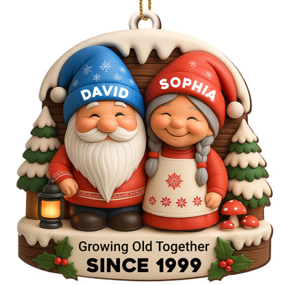 Growing Old Together With Snow Couple And Christmas Tree