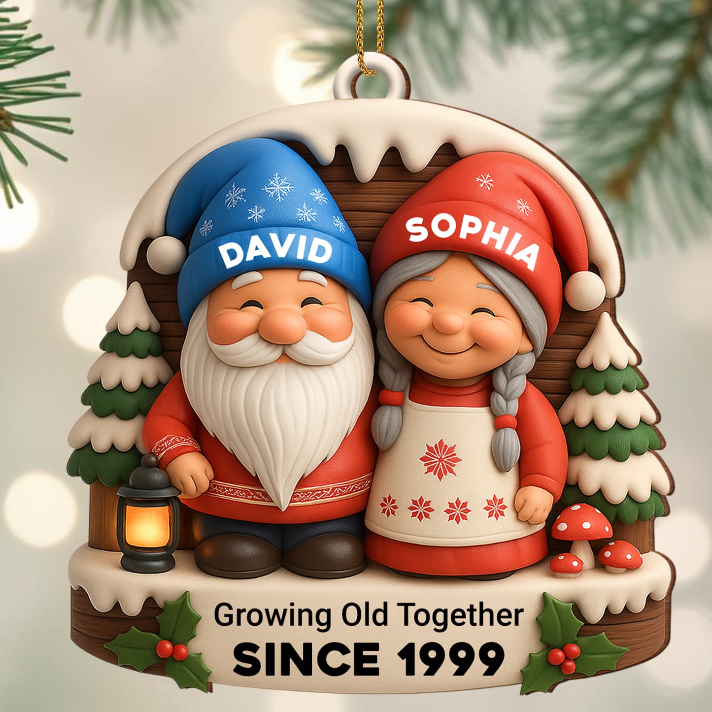 Growing Old Together With Snow Couple And Christmas Tree