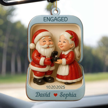 Engagement Christmas Holiday Ornament With Santa Claus Figures