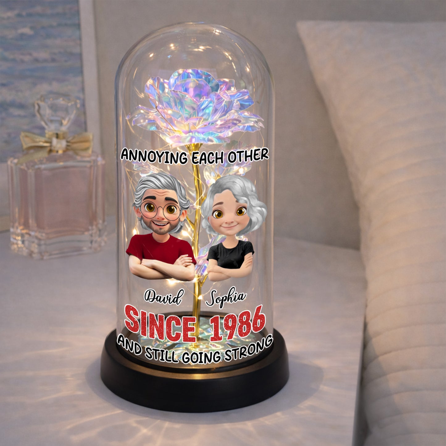 Annoying Each Other, Rose Dome With Figurine Couple