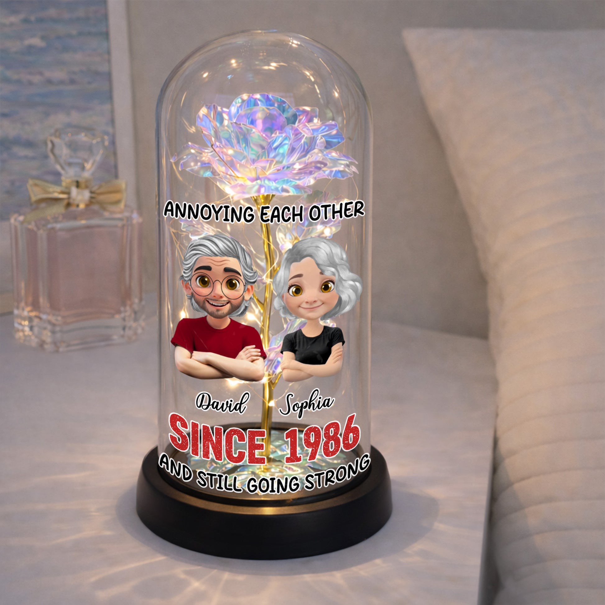 Annoying Each Other, Rose Dome With Figurine Couple