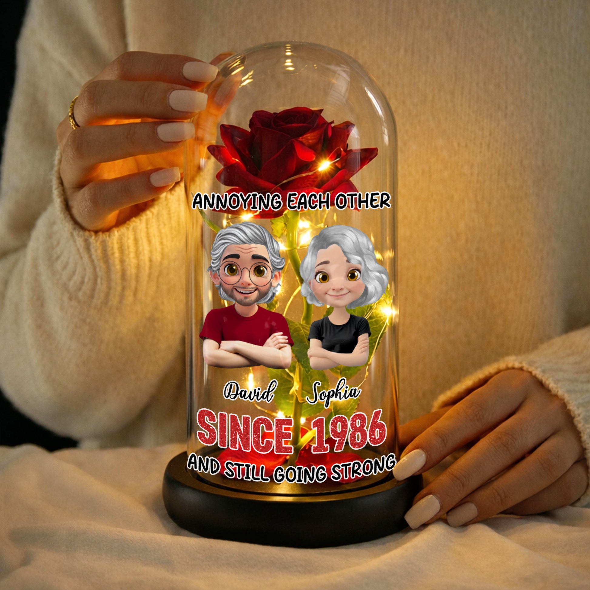 Annoying Each Other, Rose Dome With Figurine Couple