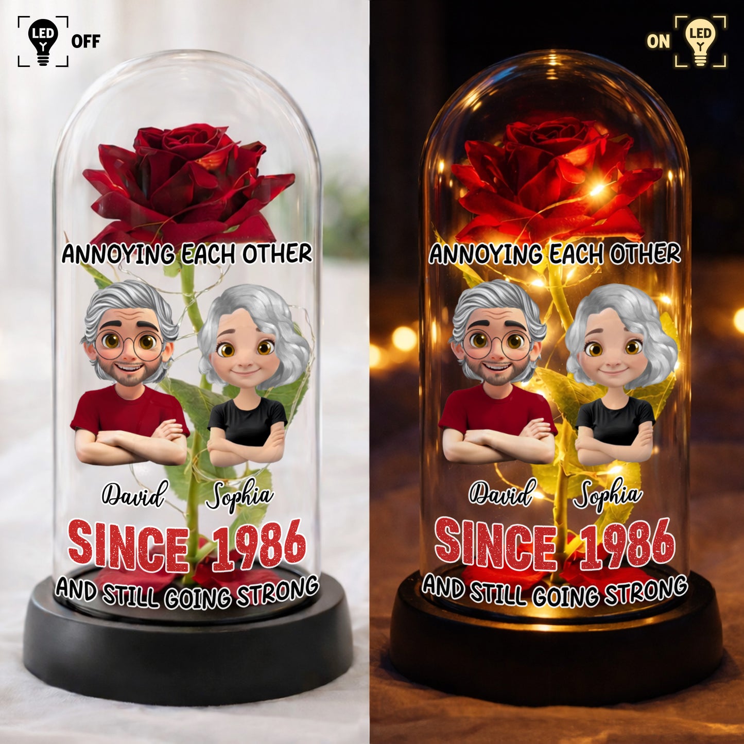 Annoying Each Other, Rose Dome With Figurine Couple