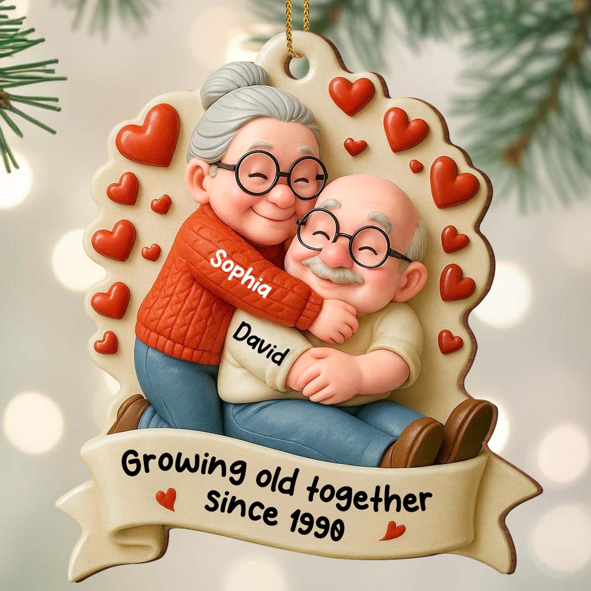 Growing Old Together With Hearts And Elderly Couple
