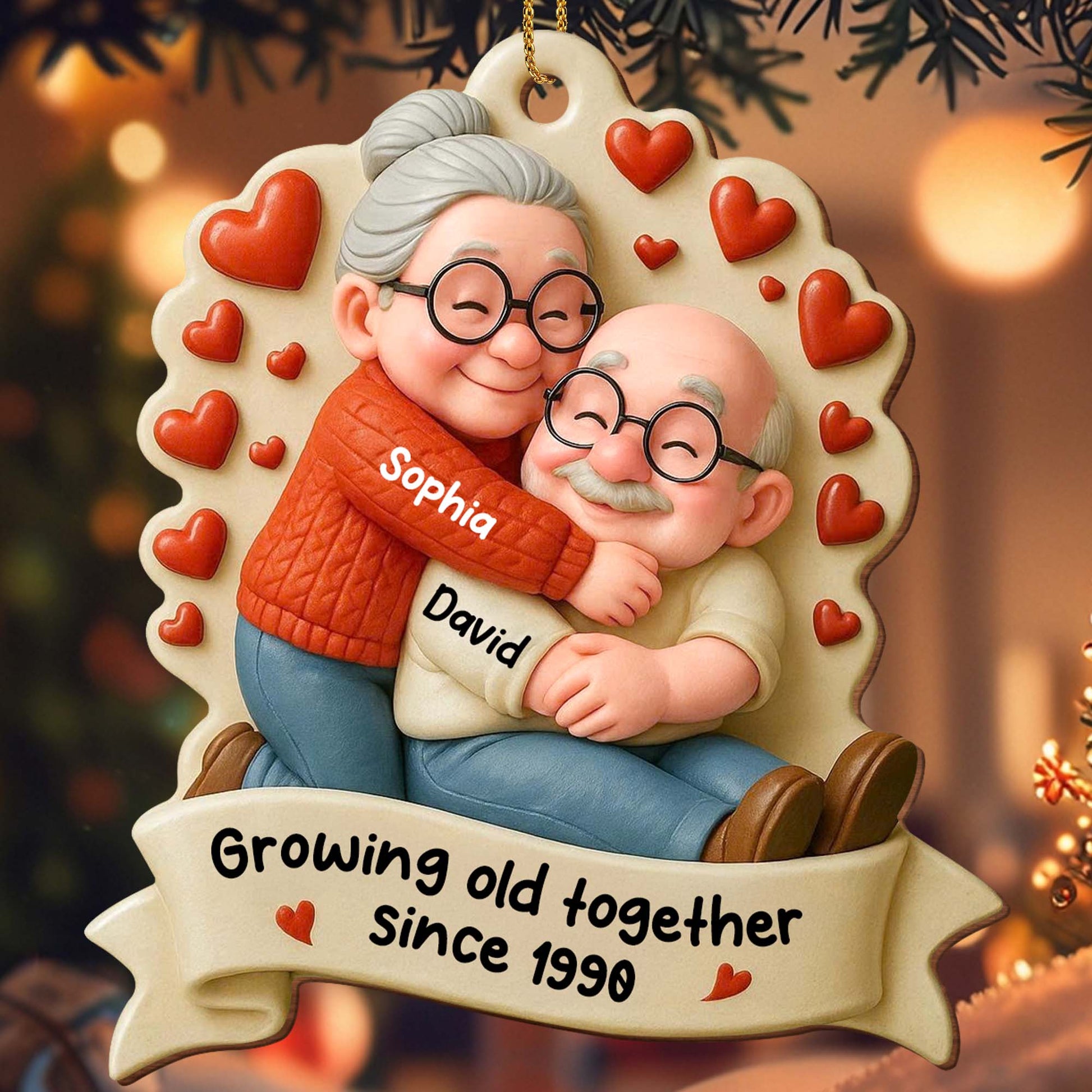 Growing Old Together With Hearts And Elderly Couple