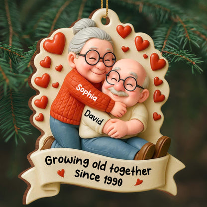 Growing Old Together With Hearts And Elderly Couple
