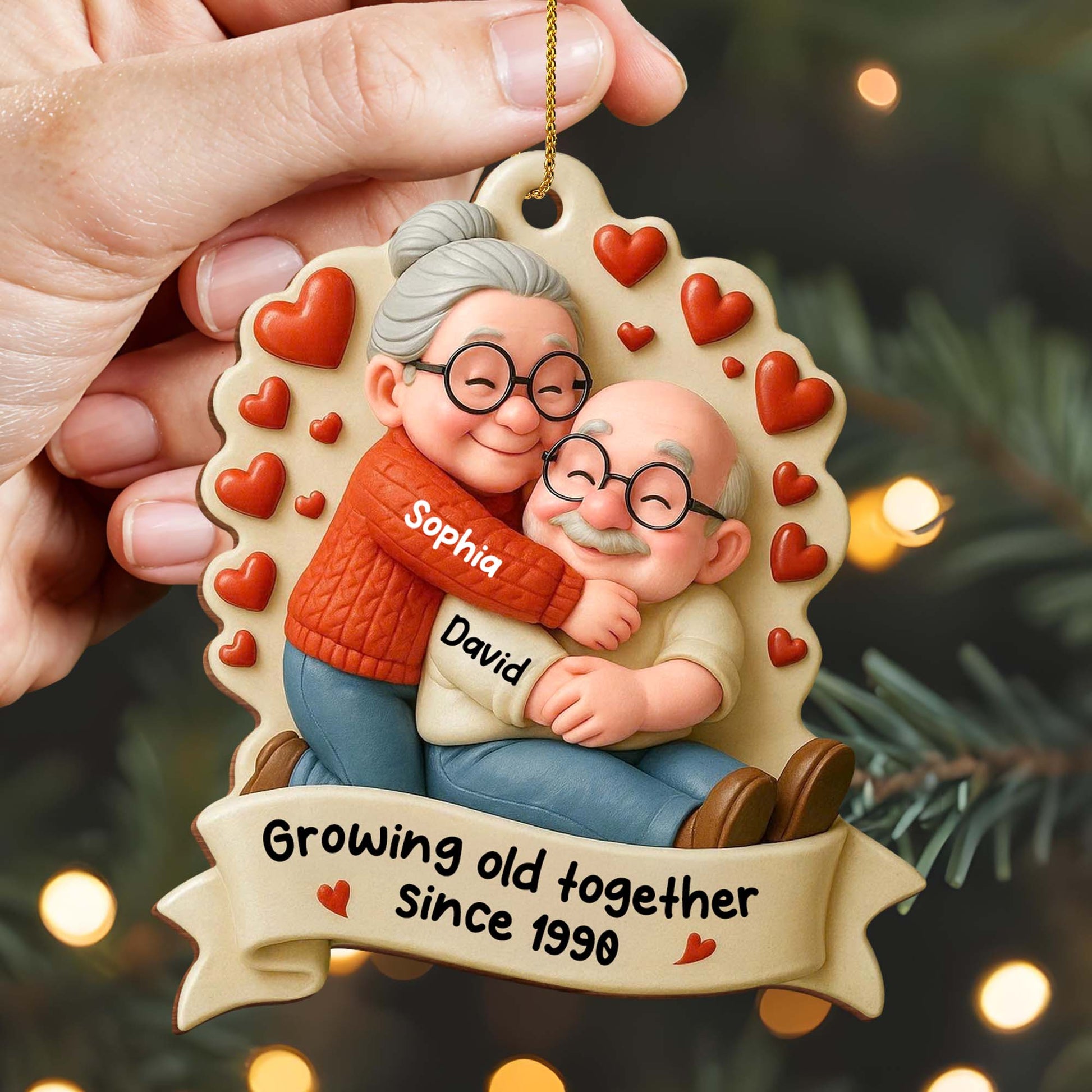 Growing Old Together With Hearts And Elderly Couple