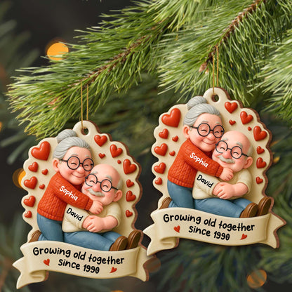 Growing Old Together With Hearts And Elderly Couple