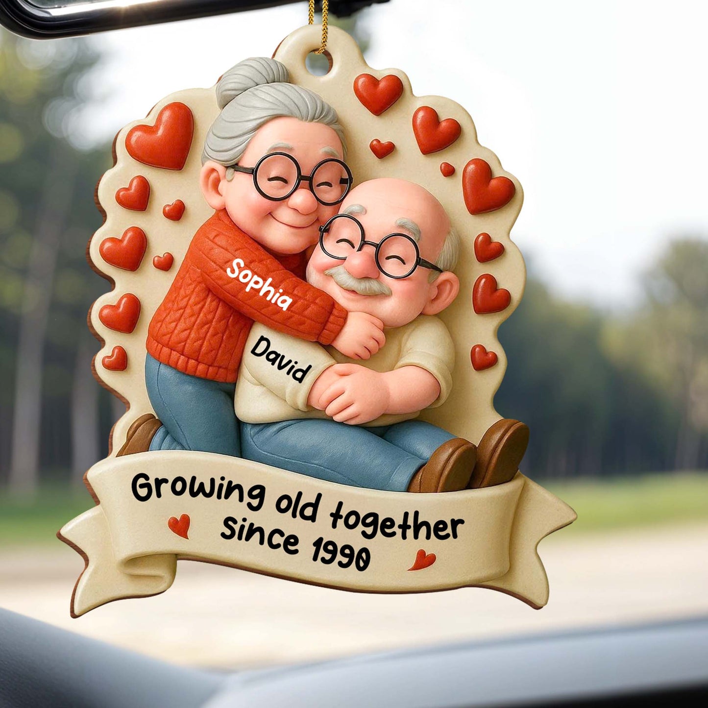 Growing Old Together With Hearts And Elderly Couple