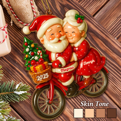 Santa And Mrs. Claus On A Festive Motorcycle Ride