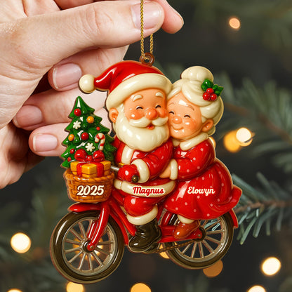 Santa And Mrs. Claus On A Festive Motorcycle Ride