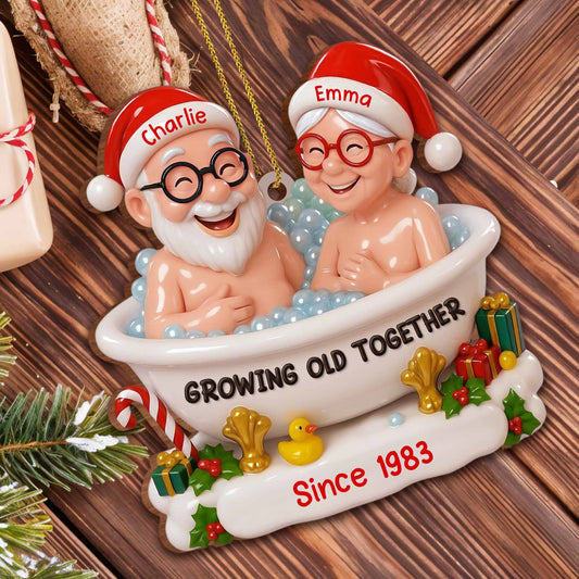 Growing Old Together With Santa Hats And Gifts